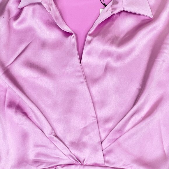 Zara Lapel Faux Wrap Satin Effect Draped Mini Shirt Dress Lavender Sz M - NWT - Picture 5 of 11